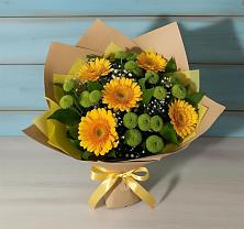 Букет цветов из:  Герберы и Хризантемы в Новосибирске