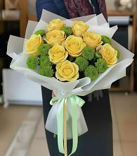 Букет цветов из:  Хризантемы и Розы в Новосибирске
