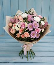 Букет цветов из:  Хризантемы, Розы и Альстромерии в Новосибирске